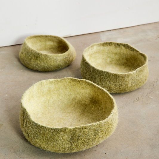 Olive Green Hand-Felted Wool Nesting Bowls