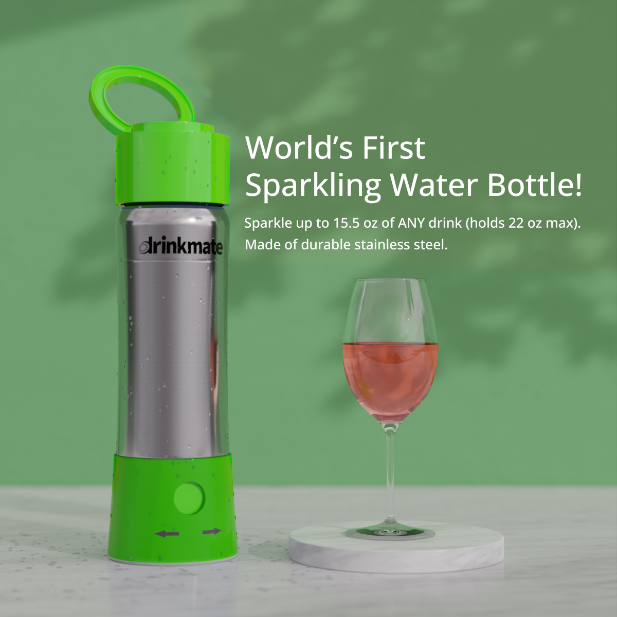 instaFizz Stainless Steel Water Bottle Bundle with 10 CO2 Cartridges (Plus Silicone Sleeve)