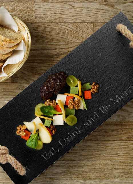 Rectangular Slate Stone Serving Tray with Jute Rope Handles