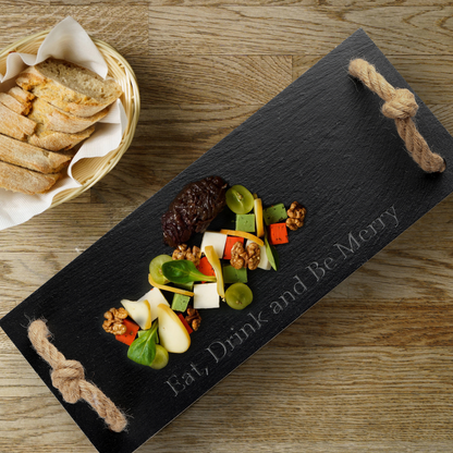Rectangular Slate Stone Serving Tray with Jute Rope Handles