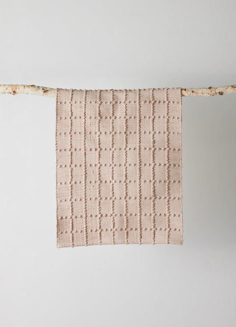 Blush Pink Plaid Hand-Loomed Cotton Bobble Mat