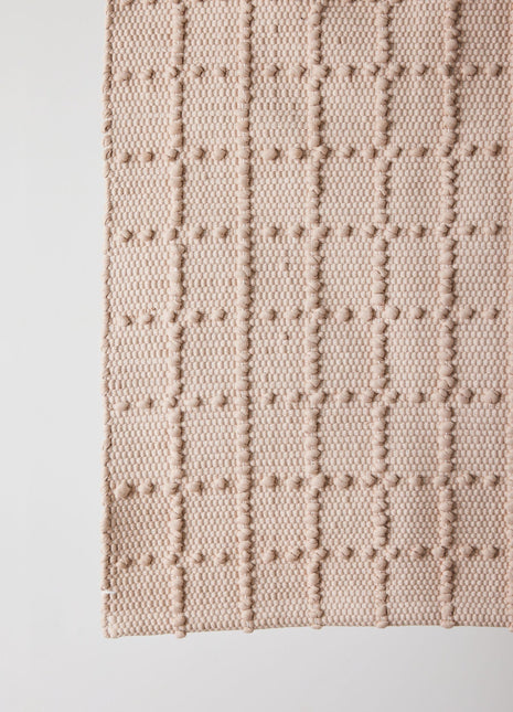 Blush Pink Plaid Hand-Loomed Cotton Bobble Mat
