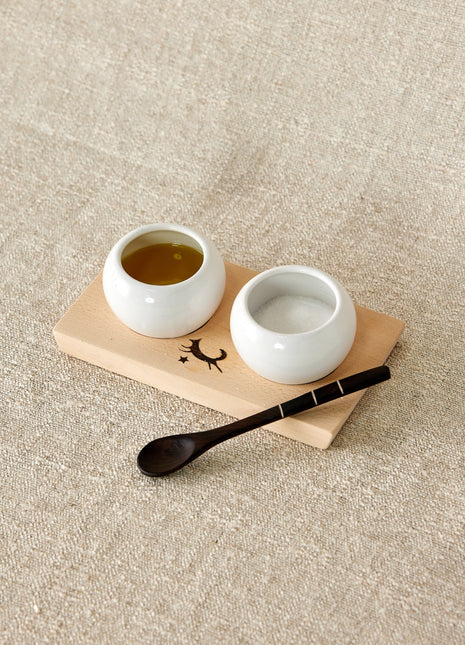 Dipping & Spice Wooden and Ceramic Bowl Pair