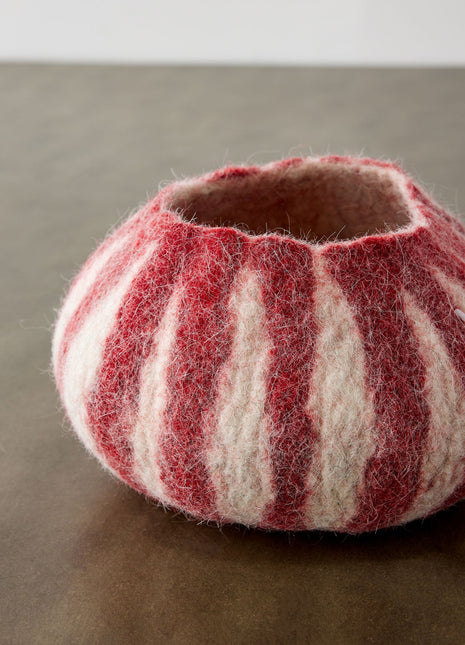Berry Red Karakul Striped Wool Ukhamba Decorative Bowl
