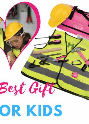 14 Piece My First Tool Kit Educational Tool Set with Pink Tool Bag, Real Pink Tools, and Safety Gear --DT4936P