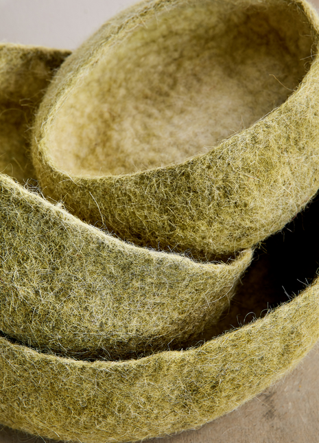 Olive Green Hand-Felted Wool Nesting Bowls