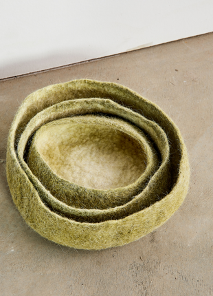 Olive Green Hand-Felted Wool Nesting Bowls