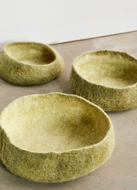 Olive Green Hand-Felted Wool Nesting Bowls