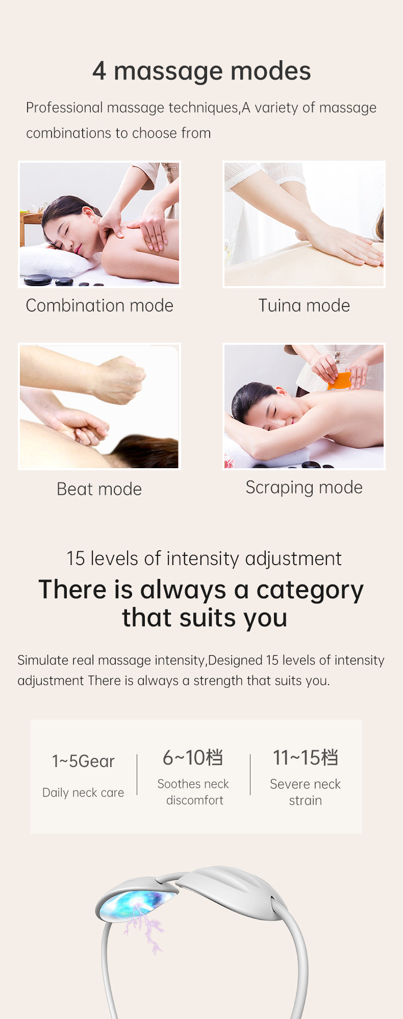 PL025A Prospera  Hands Free EMS Neck Massager Heated 4 modes 15 levels