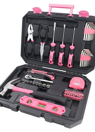 Essential 65-Piece Pink Tool Set with Socket Set and Most-Used Tools for Do it Yourself Repairs and Maintenance - DT0001P