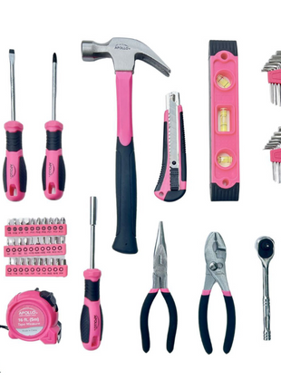 Essential 65-Piece Pink Tool Set with Socket Set and Most-Used Tools for Do it Yourself Repairs and Maintenance - DT0001P