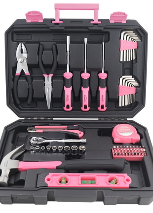Essential 65-Piece Pink Tool Set with Socket Set and Most-Used Tools for Do it Yourself Repairs and Maintenance - DT0001P