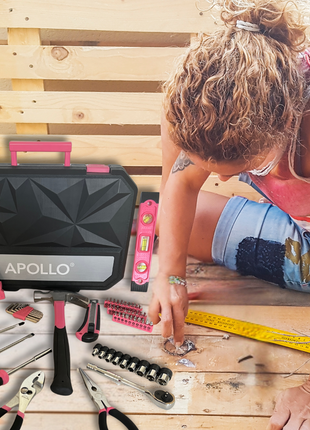 Essential 65-Piece Pink Tool Set with Socket Set and Most-Used Tools for Do it Yourself Repairs and Maintenance - DT0001P