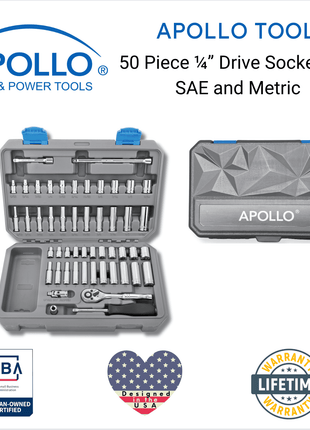 APOLLO TOOLS - DT0004-50 Piece ¼” Drive Socket Set