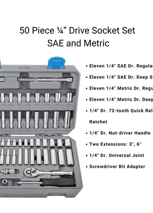 APOLLO TOOLS - DT0004-50 Piece ¼” Drive Socket Set
