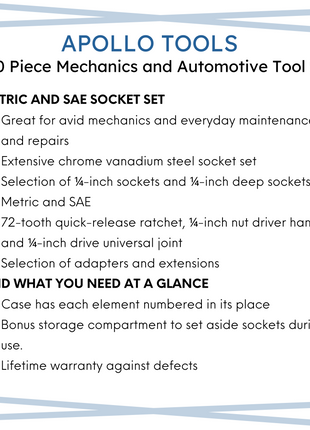 APOLLO TOOLS - DT0004-50 Piece ¼” Drive Socket Set