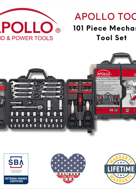 101 Piece Mechanic Tool Set for Vehicle and Home Maintenance, Roadside Emergencies. SAE and Metric Tool Set for Car, Boat, RV, Bikes - DT0006