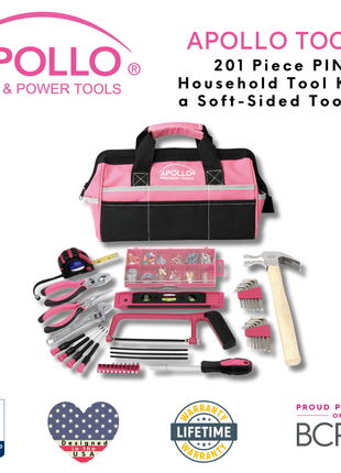 201 Piece Household Tool Kit in a Soft-Sided Tool Bag Pink - DT0020P