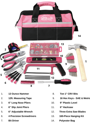 201 Piece Household Tool Kit in a Soft-Sided Tool Bag Pink - DT0020P