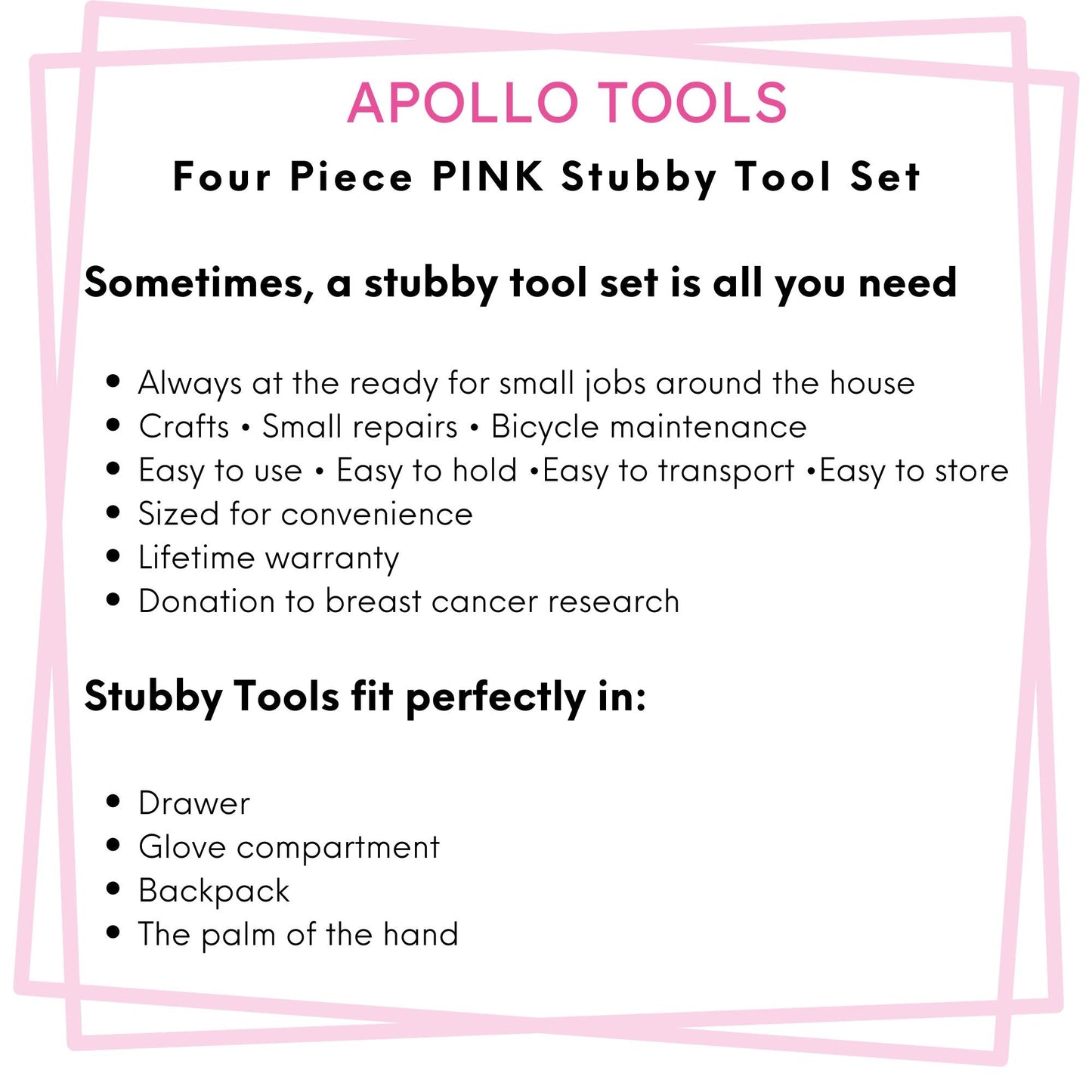 Four Piece Stubby Tool Set - Pink- DT0240P
