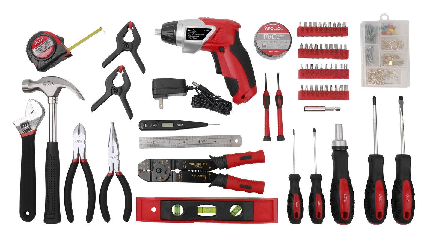 161 Piece Household Tool Kit with Convenient 3.6 Volt Lithium Ion Cordless Screwdriver - DT0739
