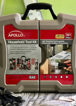 161 Piece Household Tool Kit with Convenient 3.6 Volt Lithium Ion Cordless Screwdriver - DT0739