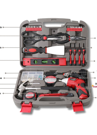135 Piece Household Tool Set with Pivoting Dual-Angle 3.6 Volt Lithium-Ion Cordless Screwdriver - DT0773