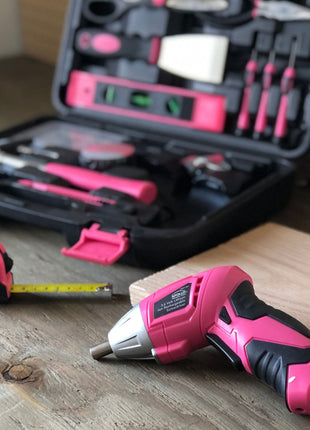 135 Piece Household Tool Kit Pink with Pivoting Dual-Angle 3.6 Volt Lithium-Ion Cordless Screwdriver - DT0773N1