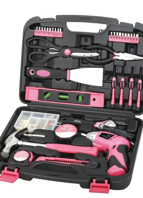 135 Piece Household Tool Kit Pink with Pivoting Dual-Angle 3.6 Volt Lithium-Ion Cordless Screwdriver - DT0773N1