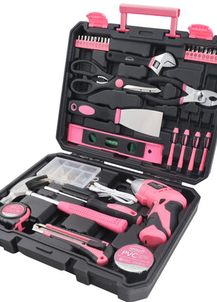 New and Improved 135 Piece Pink Household Tool Set with Pivoting Dual-Angle 3.6 Volt Lithium-Ion Cordless Screwdriver in Hard Case - DT0774P