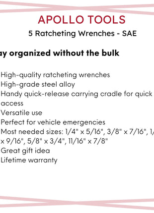 5 Piece SAE Ratcheting Wrench Set - DT1212