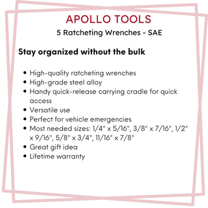 5 Piece SAE Ratcheting Wrench Set - DT1212