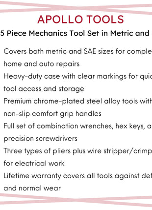95 Piece Mechanics Tool Set in Metric and SAE for Small Engine, Mechanical and General Repairs – DT1242