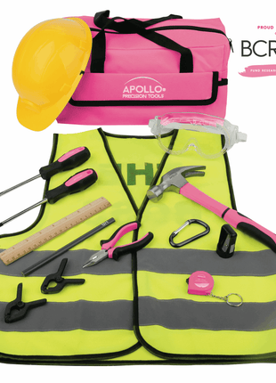 14 Piece My First Tool Kit Educational Tool Set with Pink Tool Bag, Real Pink Tools, and Safety Gear --DT4936P