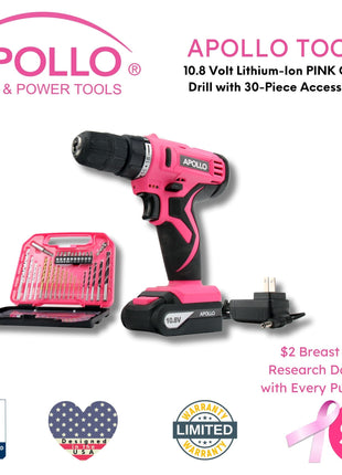 10.8 Volt Lithium-Ion Cordless Drill with 30 Piece Accessory Set PINK - DT4937P