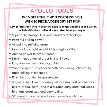 10.8 Volt Lithium-Ion Cordless Drill with 30 Piece Accessory Set PINK - DT4937P