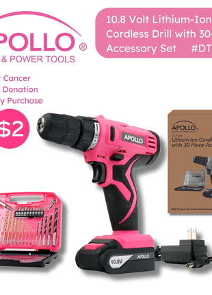 10.8 Volt Lithium-Ion Cordless Drill with 30 Piece Accessory Set PINK - DT4937P