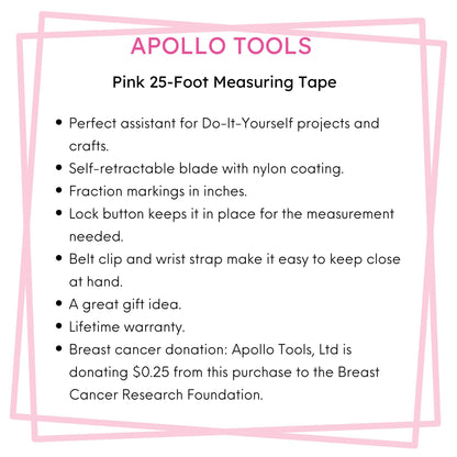 25ft. Tape Measure - Pink - DT5002P