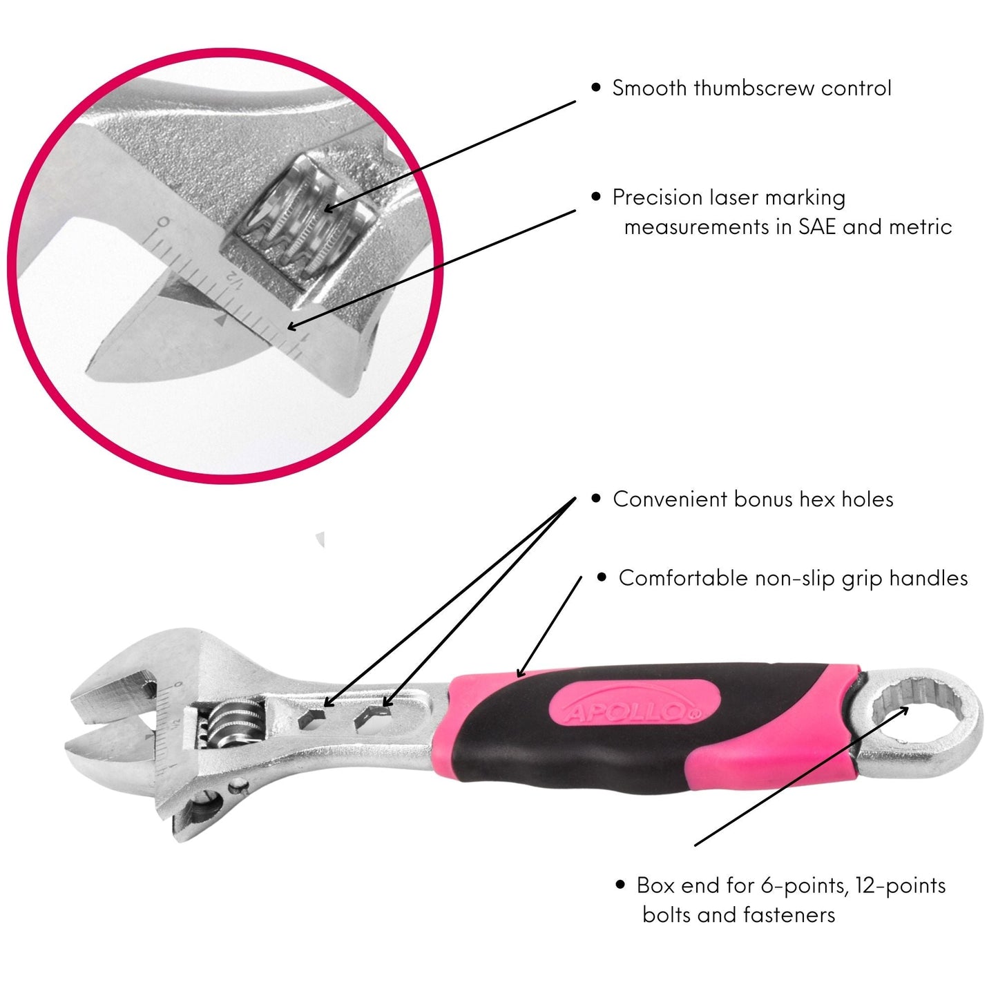 2 Adjustable Wrenches - Pink - DT5007P