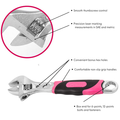 2 Adjustable Wrenches - Pink - DT5007P