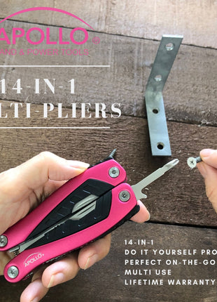 14-in-1 Pink High-Quality Pocket Multitool Pliers. Great for Outdoors, Camping, Fishing  --DT5015P