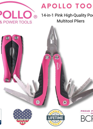 14-in-1 Pink High-Quality Pocket Multitool Pliers. Great for Outdoors, Camping, Fishing  --DT5015P