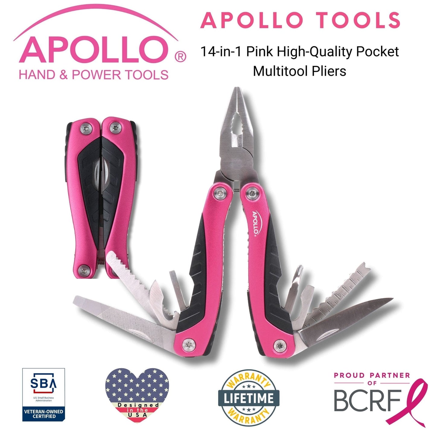 14-in-1 Pink High-Quality Pocket Multitool Pliers. Great for Outdoors, Camping, Fishing  --DT5015P