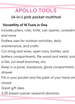 14-in-1 Pink High-Quality Pocket Multitool Pliers. Great for Outdoors, Camping, Fishing  --DT5015P