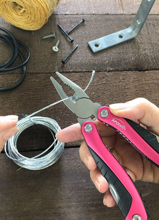 14-in-1 Pink High-Quality Pocket Multitool Pliers. Great for Outdoors, Camping, Fishing  --DT5015P