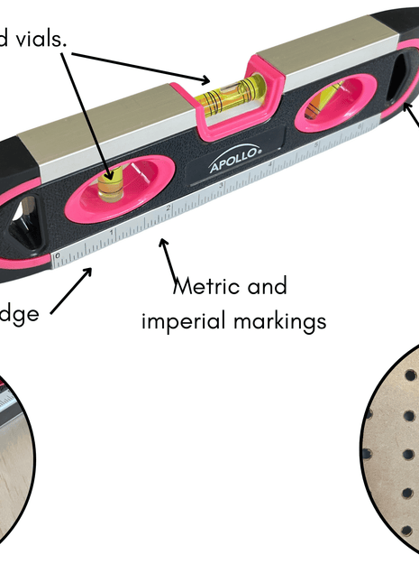 PINK 9-inch torpedo-shaped spirit level for 180/90/45 degrees leveling--  DT5019P