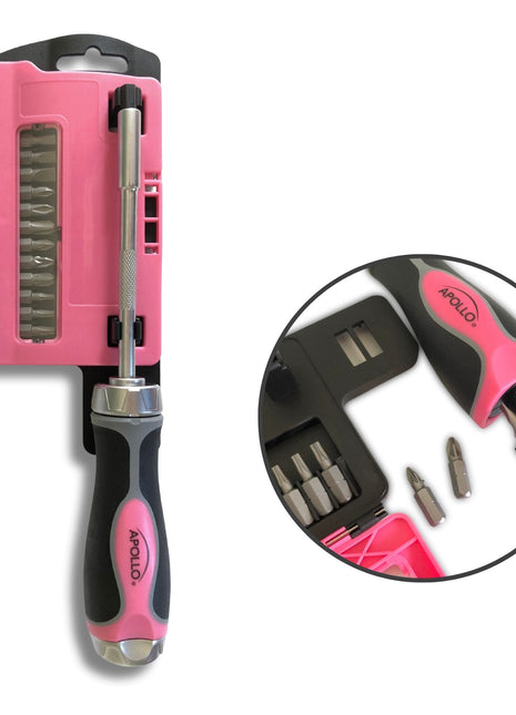 13-in-1 Ratcheting Screwdriver with Bit Set – Pink -- DT5021P