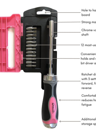 13-in-1 Ratcheting Screwdriver with Bit Set – Pink -- DT5021P
