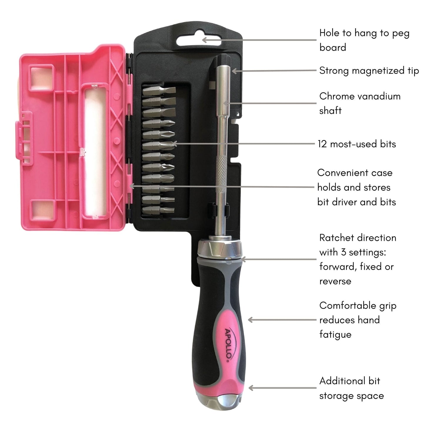 13-in-1 Ratcheting Screwdriver with Bit Set – Pink -- DT5021P