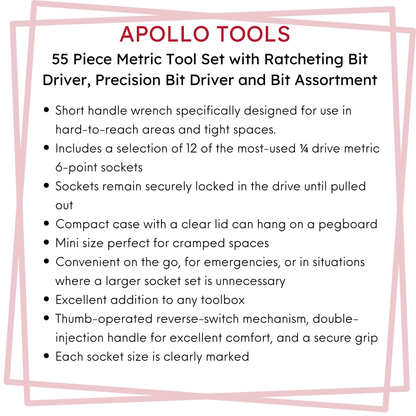 55 Piece Metric Tool Set with Ratcheting Bit Driver, Precision Bit Driver and Bit Assortment - DT5024